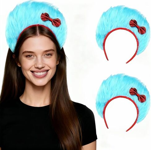 قطعتان من عصابات الرأس الزرقاء الغامضة مع فيونكة حمراء، عصابات رأس على شكل ذيل حصان من الريش الأزرق للبالغين شخصيات كتاب العودة إلى ملحقات حفلات المدرسة in Kuwait