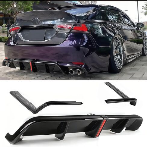 Rear Diffuser Lip with LED for Toyota Camry SE XSE 2018 2019 2020 2021 2022 2023 2024 8th 8.5th Rear Bumper Diffuser+ Corner Extension (Glossy Black) in Saudi Arabia