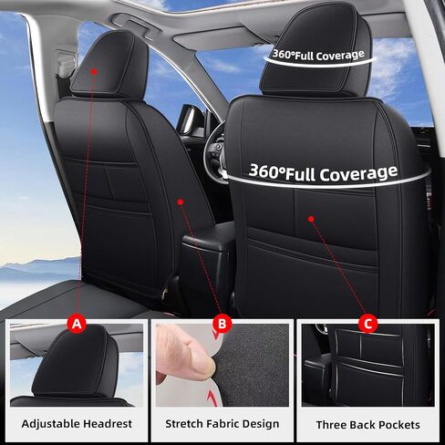 Seat Covers Fit for Toyota Highlander: 2020 2021 2022 2023 2024 2025 2026 Full Set Seat Cushion Waterproof Leather Breathable Compatible Airbag (Black, 3 Rows 7 Seats) in Saudi Arabia