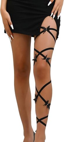 Hey Song Women's Leg Wraps Ribbon Bow Leg Straps Elastic Festival Accessories Sexy Rave Concert Party Stockings in Saudi Arabia