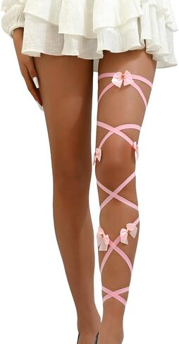 Hey Song Women's Leg Wraps Ribbon Bow Leg Straps Elastic Festival Accessories Sexy Rave Concert Party Stockings in Saudi Arabia