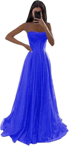 Glitter Tulle Prom Dress Long Ball Gown 2026 Spaghetti Straps Sweetheart Formal Evening Dress with Slit in Kuwait