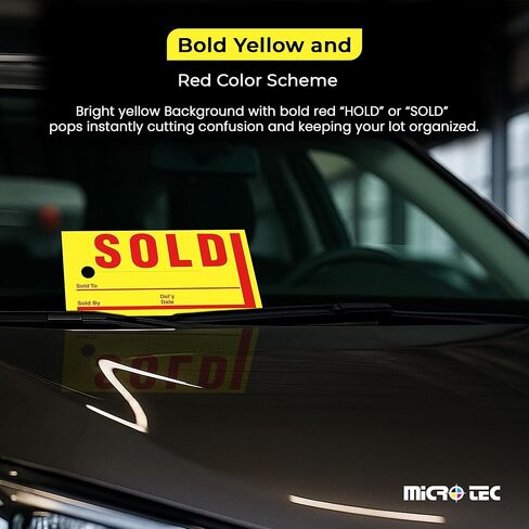 علامات MICRO TEC Jumbo Hold/Sold مع لمسة نهائية مصقولة - علامات صفراء متينة مقاس 8 × 4 بوصة مع طباعة حمراء جريئة، مقاومة للطقس، إصدار خارجي، تتضمن 2 علامة مقاومة للماء - عبوة من 250 قطعة in Kuwait