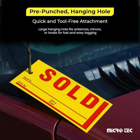 علامات MICRO TEC Jumbo Hold/Sold مع لمسة نهائية مصقولة - علامات صفراء متينة مقاس 8 × 4 بوصة مع طباعة حمراء جريئة، مقاومة للطقس، إصدار خارجي، تتضمن 2 علامة مقاومة للماء - عبوة من 250 قطعة in Kuwait
