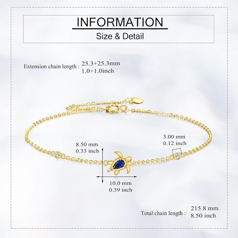 GEHN 14K Solid Gold Turtle Bracelet for Women Blue Turtle Bracelet 14 Carat Gold Turtles Jewelry Gifts for Women in Kuwait
