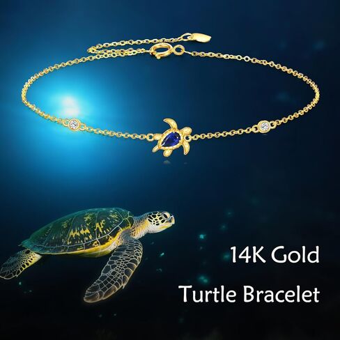 GEHN 14K Solid Gold Turtle Bracelet for Women Blue Turtle Bracelet 14 Carat Gold Turtles Jewelry Gifts for Women in Kuwait