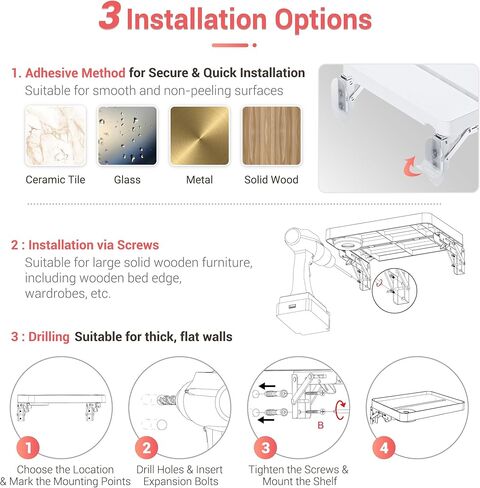 KIWIFOTOS 12.9" Floating Bedside Shelf for Bed Foldable Wall Mounted Shelf Adhesive Tablet Phone Storage Organiser for Bedroom Nursery Dorm Living Room in Saudi Arabia