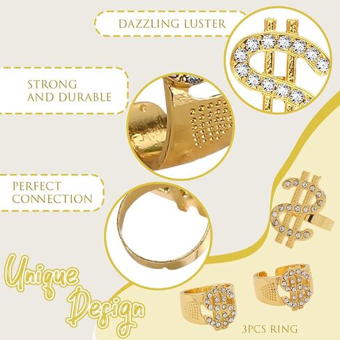 8 عبوات من سلسلة قلادة من الذهب المزيف بعلامة الدولار الذهبي لمجموعة أزياء الهيب هوب في الثمانينات، قلادة سلسلة أموال وهمية، مجوهرات مغني الراب الهيب هوب سلسلة المال زي إكسسوارات الزي للرجال والنساء in Kuwait