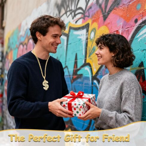 8 عبوات من سلسلة قلادة من الذهب المزيف بعلامة الدولار الذهبي لمجموعة أزياء الهيب هوب في الثمانينات، قلادة سلسلة أموال وهمية، مجوهرات مغني الراب الهيب هوب سلسلة المال زي إكسسوارات الزي للرجال والنساء in Kuwait