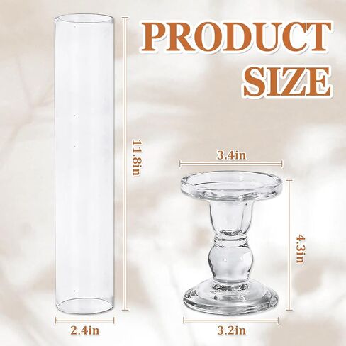 JarThenaAMCS 12 Sets Glass Hurricane Candle Holder 11.8" Tall Clear Glass Cylinder Tube and 4.3" Candle Stick Holder for Birthday Wedding Party Dining Table Centerpiece Decor in Saudi Arabia