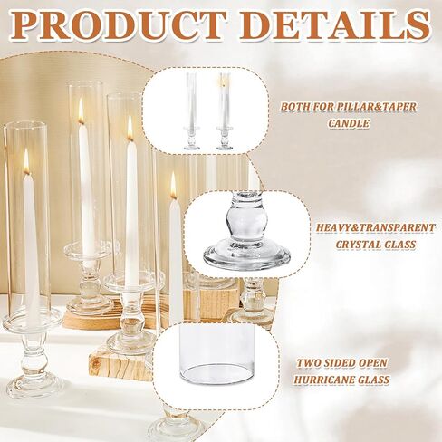 JarThenaAMCS 12 Sets Glass Hurricane Candle Holder 11.8" Tall Clear Glass Cylinder Tube and 4.3" Candle Stick Holder for Birthday Wedding Party Dining Table Centerpiece Decor in Saudi Arabia