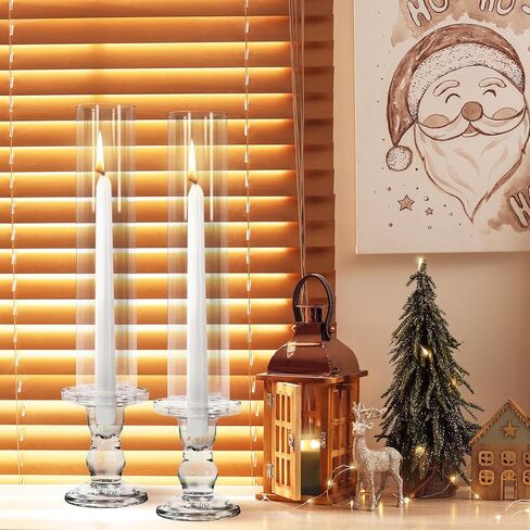 JarThenaAMCS 12 Sets Glass Hurricane Candle Holder 11.8" Tall Clear Glass Cylinder Tube and 4.3" Candle Stick Holder for Birthday Wedding Party Dining Table Centerpiece Decor in Saudi Arabia
