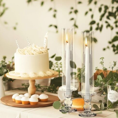 JarThenaAMCS 12 Sets Glass Hurricane Candle Holder 11.8" Tall Clear Glass Cylinder Tube and 4.3" Candle Stick Holder for Birthday Wedding Party Dining Table Centerpiece Decor in Saudi Arabia