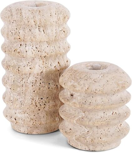 Travertine Marble Taper Candle Holders Set of 2 Elegant Candlestick Holders for Table Decor, Living Room & Home Centerpieces, Perfect for Pillar Candles & Gifts in Saudi Arabia