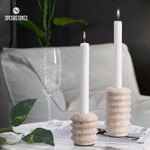 Travertine Marble Taper Candle Holders Set of 2 Elegant Candlestick Holders for Table Decor, Living Room & Home Centerpieces, Perfect for Pillar Candles & Gifts in Saudi Arabia