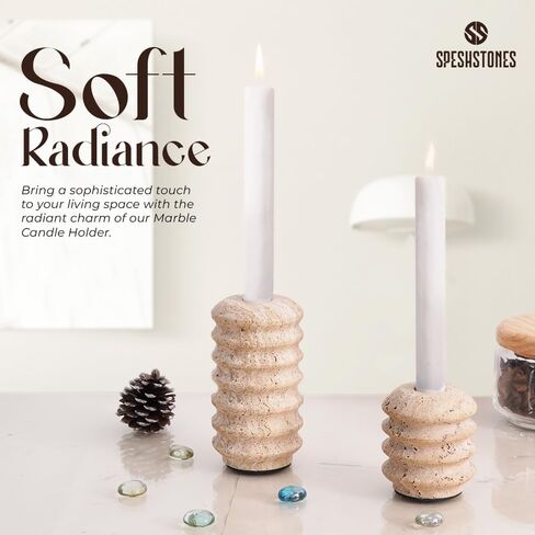 Travertine Marble Taper Candle Holders Set of 2 Elegant Candlestick Holders for Table Decor, Living Room & Home Centerpieces, Perfect for Pillar Candles & Gifts in Saudi Arabia
