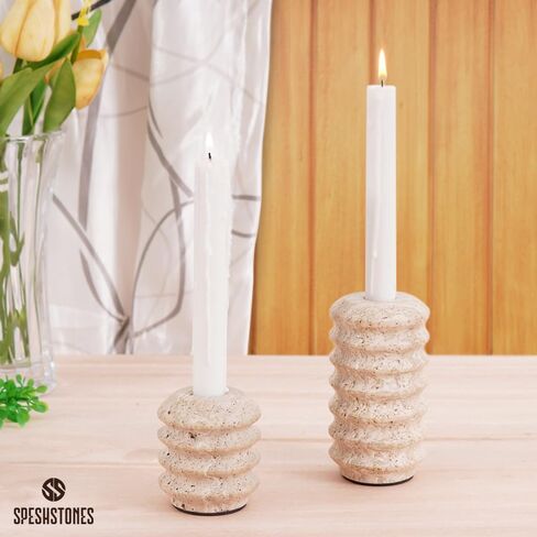 Travertine Marble Taper Candle Holders Set of 2 Elegant Candlestick Holders for Table Decor, Living Room & Home Centerpieces, Perfect for Pillar Candles & Gifts in Saudi Arabia