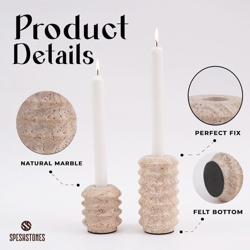 Travertine Marble Taper Candle Holders Set of 2 Elegant Candlestick Holders for Table Decor, Living Room & Home Centerpieces, Perfect for Pillar Candles & Gifts in Saudi Arabia
