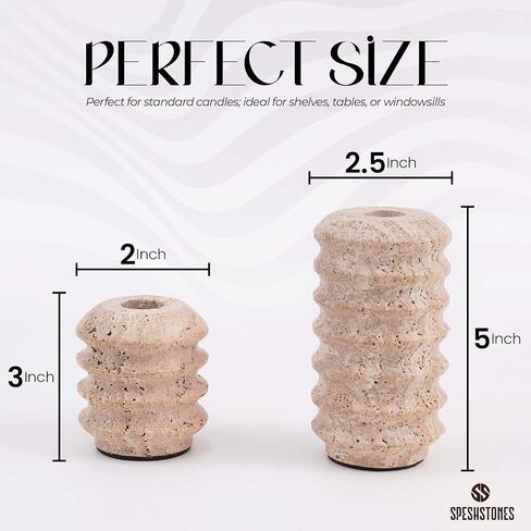 Travertine Marble Taper Candle Holders Set of 2 Elegant Candlestick Holders for Table Decor, Living Room & Home Centerpieces, Perfect for Pillar Candles & Gifts in Saudi Arabia