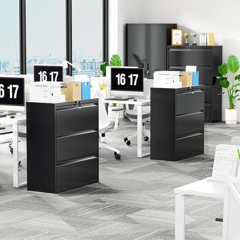 Incbruce خزانة ملفات جانبية مقاس 28 بوصة ث 3 أدراج، خزانة ملفات جانبية ذات 3 أدراج مع قفل، خزانة تخزين ملفات جانبية معدنية واسعة للمنزل والمكتب، تناسب A4/F4/Letter/الملف القانوني (أسود) in Kuwait