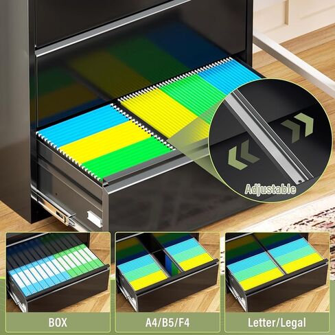 Incbruce خزانة ملفات جانبية مقاس 28 بوصة ث 3 أدراج، خزانة ملفات جانبية ذات 3 أدراج مع قفل، خزانة تخزين ملفات جانبية معدنية واسعة للمنزل والمكتب، تناسب A4/F4/Letter/الملف القانوني (أسود) in Kuwait