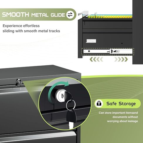 Incbruce خزانة ملفات جانبية مقاس 28 بوصة ث 3 أدراج، خزانة ملفات جانبية ذات 3 أدراج مع قفل، خزانة تخزين ملفات جانبية معدنية واسعة للمنزل والمكتب، تناسب A4/F4/Letter/الملف القانوني (أسود) in Kuwait