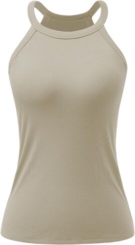 Vislivin Halter Neck Tank Top for Women with Built in Bra Summer Sleeveless Casual Basic Ribbed Cami Shirt in Kuwait