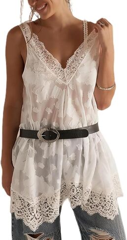 Women Lace Trim Ruffle Tank Top Y2K V Neck Sleeveless Loose Fit Slip Camisole Dressy Vacation Flowy Party Club Vest in Kuwait