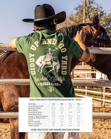 Baseball Lifestyle 101 Boy's Rodeo Club T-Shirt, Short Sleeve, Crew Neck, Youth Sizes S-XL in Kuwait