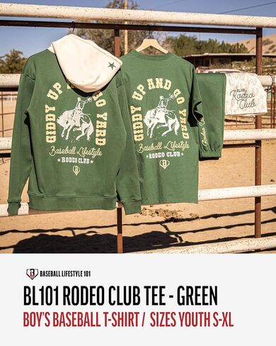 Baseball Lifestyle 101 Boy's Rodeo Club T-Shirt, Short Sleeve, Crew Neck, Youth Sizes S-XL in Kuwait