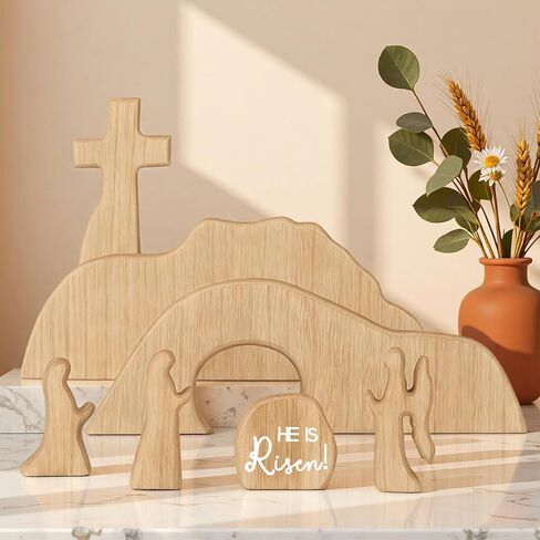 مشهد عيد الفصح للقبر الفارغ مع ديكور مسيحي متقاطع، مشهد القيامة الخشبي لعيد الفصح، مجموعة صينية قبر يسوع للزينة الدينية، مجموعة ميلاد يسوع لطاولة المكتب المنزلي، الديكور المسيحي in Kuwait