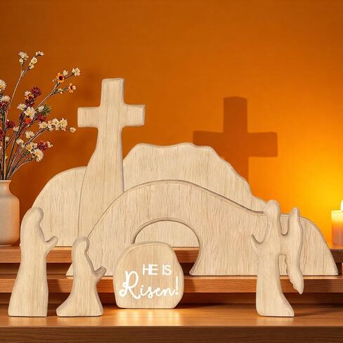 مشهد عيد الفصح للقبر الفارغ مع ديكور مسيحي متقاطع، مشهد القيامة الخشبي لعيد الفصح، مجموعة صينية قبر يسوع للزينة الدينية، مجموعة ميلاد يسوع لطاولة المكتب المنزلي، الديكور المسيحي in Kuwait