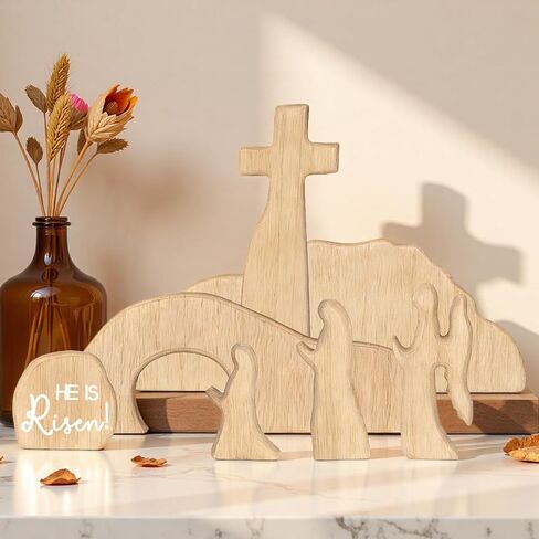 مشهد عيد الفصح للقبر الفارغ مع ديكور مسيحي متقاطع، مشهد القيامة الخشبي لعيد الفصح، مجموعة صينية قبر يسوع للزينة الدينية، مجموعة ميلاد يسوع لطاولة المكتب المنزلي، الديكور المسيحي in Kuwait