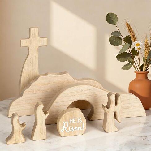 مشهد عيد الفصح للقبر الفارغ مع ديكور مسيحي متقاطع، مشهد القيامة الخشبي لعيد الفصح، مجموعة صينية قبر يسوع للزينة الدينية، مجموعة ميلاد يسوع لطاولة المكتب المنزلي، الديكور المسيحي in Kuwait