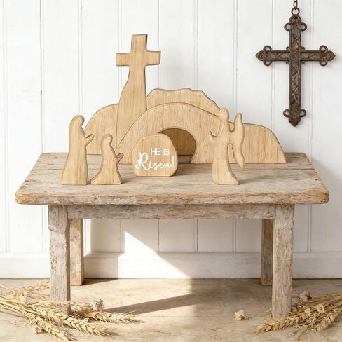 مشهد عيد الفصح للقبر الفارغ مع ديكور مسيحي متقاطع، مشهد القيامة الخشبي لعيد الفصح، مجموعة صينية قبر يسوع للزينة الدينية، مجموعة ميلاد يسوع لطاولة المكتب المنزلي، الديكور المسيحي in Kuwait
