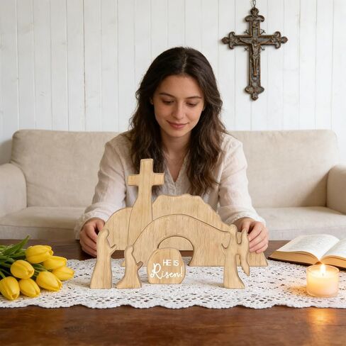 مشهد عيد الفصح للقبر الفارغ مع ديكور مسيحي متقاطع، مشهد القيامة الخشبي لعيد الفصح، مجموعة صينية قبر يسوع للزينة الدينية، مجموعة ميلاد يسوع لطاولة المكتب المنزلي، الديكور المسيحي in Kuwait