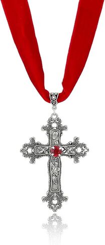 PINK TOWN Gothic Black Lace Choker Necklace for Women Vintage Black Red Crystal Cross Pendant Necklace Goth Cross Necklace Halloween Birthday Party Jewelry in Saudi Arabia