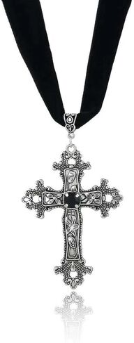 PINK TOWN Gothic Black Lace Choker Necklace for Women Vintage Black Red Crystal Cross Pendant Necklace Goth Cross Necklace Halloween Birthday Party Jewelry in Saudi Arabia