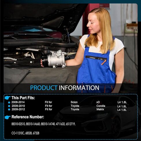 ضاغط تيار متردد من XiaGeng مع قابض متوافق مع Toyota Corolla 2009-2010، Matrix 2009-2012، Scion xD 2008-2014 1.8L in Kuwait