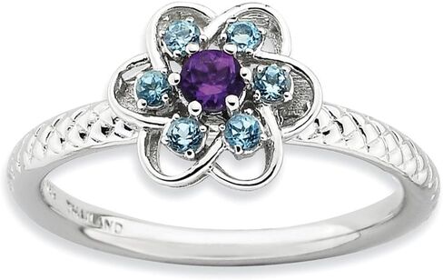 Jewels By Lux Sterling Silver Stackable Expressions Amethyst & Blue Topaz Stackable Ring in Saudi Arabia