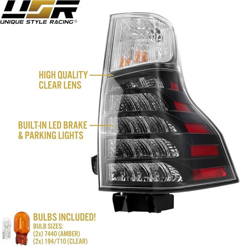 USR 10-23 9700 مصباح خلفي SUV - مجموعة مصابيح الذيل الخلفية (يسار + يمين) زوج - متوافق مع 2010-2023 Lexus GX460 Base/Premium جميع الموديلات (OE F-SPORT STYLE BLACK LED TAIL LIGHTS مع المصابيح وحزام الأسلاك) in Saudi Arabia