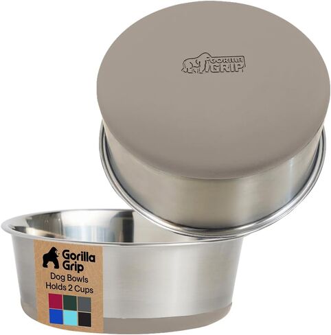 GORILLA GRIP Dog Bowls, Holds 2 Cups Each (16 fl oz), Heavy Duty Stainless Steel Food and Water Bowl for Feeding Dogs and Cats, Dishwasher Safe, Rust Resistant, BPA Free Rubber Base, Set of 2 Black in Kuwait