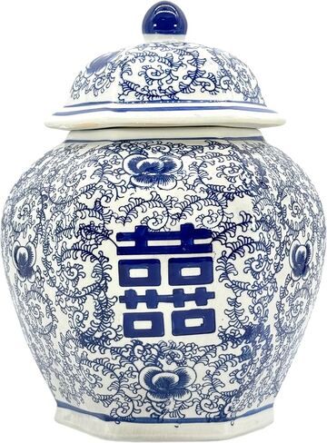 برطمان زنجبيل من السيراميك والبورسلين باللونين الأزرق والأبيض مقاس 35.56 سم من Galt International، مزهرية على شكل جرة ديكور منزلي من Galt International in Kuwait