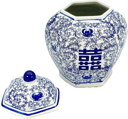 برطمان زنجبيل من السيراميك والبورسلين باللونين الأزرق والأبيض مقاس 35.56 سم من Galt International، مزهرية على شكل جرة ديكور منزلي من Galt International in Kuwait