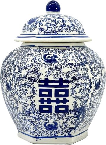 برطمان زنجبيل من السيراميك والبورسلين باللونين الأزرق والأبيض مقاس 35.56 سم من Galt International، مزهرية على شكل جرة ديكور منزلي من Galt International in Kuwait