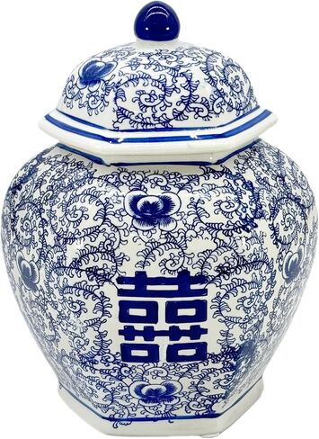 برطمان زنجبيل من السيراميك والبورسلين باللونين الأزرق والأبيض مقاس 35.56 سم من Galt International، مزهرية على شكل جرة ديكور منزلي من Galt International in Kuwait