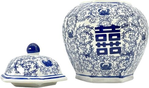 برطمان زنجبيل من السيراميك والبورسلين باللونين الأزرق والأبيض مقاس 35.56 سم من Galt International، مزهرية على شكل جرة ديكور منزلي من Galt International in Kuwait