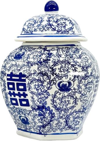 برطمان زنجبيل من السيراميك والبورسلين باللونين الأزرق والأبيض مقاس 35.56 سم من Galt International، مزهرية على شكل جرة ديكور منزلي من Galt International in Kuwait