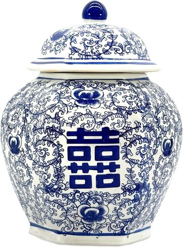 برطمان زنجبيل من السيراميك والبورسلين باللونين الأزرق والأبيض مقاس 35.56 سم من Galt International، مزهرية على شكل جرة ديكور منزلي من Galt International in Kuwait