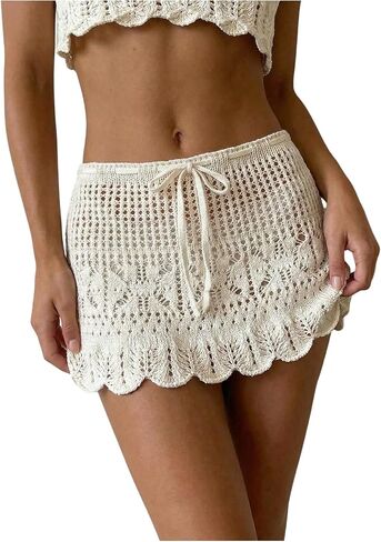 تنورة نسائية من WDIRARA بوهو مفرغة بحاشية مكشكشة ومتماسكة برباط على شكل فيونكة وخصر للعطلات in Kuwait